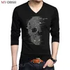New Skull Hot Diamond T-shirt da uomo in cotone multicolore a maniche lunghe T-shirt da uomo con strass di alta qualità Taglie forti S ~ 5XL 201202