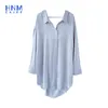 Blue Sexy Sleephless Sleeprsehirts Femmes Bouton Lingerie Robe à manches longues Blouse Robe Femme Soie Satin Satin Soirée Soirée