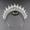 Kopfbedeckungen Luxus silberne Goldkristalle Hochzeit scheinen Perlen -Braut -Tiaras Strass -Kopfstück Stirnband Hair Accessoires Festzug Krone