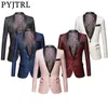 PYJTRL Hombres Pink Royal Blue Borgoña Floral Jacquard Traje Chaqueta Boda Novio Prom Slim Fit Tuxedo Party Cena Cantantes Blazers 201004