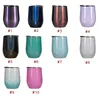 10 kleuren 12oz sublimatie glitter wijnglazen roestvrij staal waterflessen draagbare kinderen sport cup dubbele isolatie kantoor koffiekopjes A12