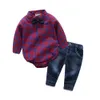 Chłopcy paski dziecięce stroje niemowlęcia krawat romper t -koszulka spodni 2pcs Zestaw dla dzieci