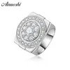 AINOUSHI Moda 925 Sterling Silver Uomo Wedding Engagement Big Round Halo Anelli Maschile Silver Anniversary Party Anelli Gioielli Y200107