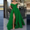 Off Shoulder Satin Avondjurken Lange Sexy Hoge Slit Avondjurk Elegante Taille Prom Dress Robe de Soiree