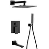 Matte Black Three- Functions Rain Shower Faucet Set Wall Mounted Arm Diverter Mixer Tap Brass Handheld Spray Bathroom Sets