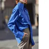 Ael Royal Blue Shirt Women Lapel Blouse Feminina Fashion Safariスタイル春の夏のトップ衣類ルーズプラスサイズ220423