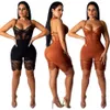 Haoyuan seksi şeffaf dantel patchwork spagetti kayış oyunları kadın moda rulmers gece kulübü kıyafeti bodysuit şort y200422292s