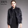 Women Genuine Rabbit Fur Coats Solid Female Stand Collar Rex Rabbit Fur Coat Winter Fashion Real Fur Overcoat Jackets 13 Colors 201103