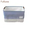 FullLove Drawstring Storage Basket Blue Striped with Handle Square Clothes Toys Books Linen Cotton S M L Organizer for Dormitory LJ201204