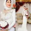 2020 New Muslim Wedding Dresses Plus Size Lace Beaded Bridal Gowns with Hijab Saudi Arabic Wedding Dress