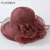 Ploermin Organza Sun Hats Women Flower Summer Wedding Caps Female Elegant Floral UV Church Hats New Fashion Y200602