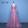 ピンクのイブニングドレス3/4スリーブのアップリケロングウエディングドレス2020 vestido