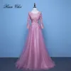 Rosa Aftonklänningar 3/4 Ärmar Appliques A Line Formal Party Gowns Long Prom Dress 2020 Vestido