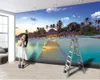 Papier peint paysage marin 3d personnalisé, beau paysage de bord de mer, maisons au toit de chaume, papier peint Mural 3D pour salon