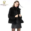 Ensemble Full Pelt Stand Col Veste Réel Lapin Nouveau Hiver Femmes Mode Gilet Manteau De Fourrure Naturelle 201103