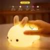 Touch Sensor RGB LED Rabbit Night Light Remote Control 16 Färger USB uppladdningsbar silikonkaninlampa för barn baby leksak gåva