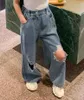 Джинсы для девочек, джинсовые широкие брюки, весна-осень 2021, свободные расклешенные брюки для девочек, Kids1744075