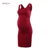 Women's Maternity Sleeveless Dresses Maternity Tank Tops Side Ruched Knee Length Dress Mama Baby Shower Pregnancy Clothes Dress G220309