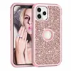 Coque de protection robuste à trois couches pour iPhone, compatible modèles 14, 13, 12, 11, 15 Pro Max, paillettes scintillantes, antichoc