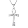 Stainless Steel Religious Africa Agypt Ancient Egyptian Pendant The Symbol Of Life Pharaoh Coptic Ankh Necklace Pendant With Crystal Rhinestones