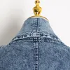 [EWQ] Femme Vêtements Pardessus Marée Vintage Denim Femmes Coupe-Vent Revers Col Demi Manches Taille Haute Trench-Coats Bleu 201030
