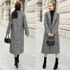 Women's Wool & Blends Autumn And Winter Thickened Cotton Medium Long Thousand Bird Checked Woolen Coat For Slim Over The Knee W