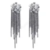 Tassel Imitacja Diament Dangle Kolczyki Dla Kobiet Wysokiej Jakości Moda Silver Color Rhinestone Długie Drop Kolczyki Biżuteria