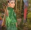 Abito da sera donna panno Balqeesfathi Nawalelzoghbi Nappa Verde Corto Mini Manica lunga Yousef aljasmi Perline dorate A-Line Myriam fares kim kardashian Kylie jenner