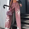 Heyoungirl Harajuku Hoge Taille Wide Been Broek Vrouwen Zwart Gedrukt Casual Dames Broek Roze Punk Sweatpants Streetwear Summer LJ200820