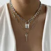 Nouveaux bijoux de mode mode créative lettres géométriques double couche serrure à clé pendentif collier pour femmes collier de mariage
