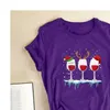 Kvinnor Casual Christmas Wine Glass T Shirt Tryckt T-shirt Lös rund halsplatta StreetWear Short Sleeve Kvinna