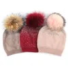 Femmes avec raton laveur pompon hiver chaud cachemire tricoté strass Slouchy Beanie Hat pour femme Skullies DQ876C Y200102
