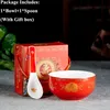 Set da tavola cinese di buon auspicio Rosso giallo Ceramica Porcellana Stoviglie Compleanno Ramen Ciotole Zuppa Ciotola di riso Regalo per la decorazione domestica C8001739