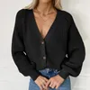 Femmes laine mélanges femmes solide pull décontracté surdimensionné col en V tricoté Cardigans 2021 automne bouton femme manteau
