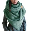 1pcs Women Winter Warm Thicken Oversized Large Scarf with Button Hook Solid Color Ribbed Triangle Shawl Wrap Bib