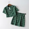 Plaid Tracksuit Women 2 Two Piece Set Casual Short Top Shirts Mini Skirt Matching Sets Outfits New T200325