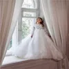 White Flower Girls Dresses Long Sleeves Full Appliqued Lace First Communion Dress Elegant Chic Custom Made Wedding Pageant Dress