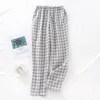 See Cotton Plaid Pants Bottoms Women Men Wide Leg Casual Pajamas Homewear Lounge Wear Anti-mosquito 201109