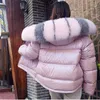 Maomaokong vinter äkta päls krage vit anka ner padded down jacka vanligt mode varmt pälskrage kvinnors kappa 201127