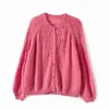 Spring Women Hollow Out Sticke Cardigan O Neck Solid Color Single Breasted Sticked tröja Knitwear 201224