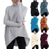 2021 European and American ladies irregular hem turtleneck pullover long sleeve knitted sweater women