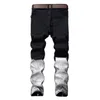 2020 Vintage Men's Jeans Black White Coated Mens Ripped Denim Jeans med dragkedjor för män stor storlek 40 Ny varumärkespants217f