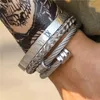 3 ピース/セットローマ数字メンズブレスレットステンレス鋼麻ロープバックルオープンバングルゴールド Pulseira Bileklik ブレスレットジュエリー