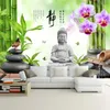 Custom 3D väggmålning tapet Buddha staty grön bambu kullerstensduva blomma fjäril bild väggmålning vardagsrum soffa