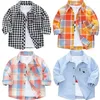 Baby Boys рубашка дети блузки мода ребенка с длинным рукавом рубашки детские повседневные разворотный воротник блузка одежда 1-9T 220222