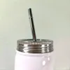 Magazyn USA 17oz biały Sublimacja Mason Jar Ze Stali Nierdzewnej Tubler Dwuosobowy Ścienny Pokrywa Metalowa Słoma Kawa Piwo Sok Kubek Próżniowy Mason Puszki