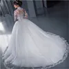 Роскошные кружева высокого клана свадебные платья Корсет-лиф Sheer Ball Crystal Pearls Bears Rhinestones Tulle Bridal платья Pusto