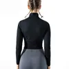 Women Sport Top Gym Yoga Shirts Stand Lead Zipper Long Sleeve Fitness Coat Solid Color Jacket Elastic Running Crop Top Women7520454