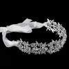Headpieces Crystal Flowers Ribbon Bridal pannband Tiara Crown Silver Plated Wedding Hair Accessories Rhinestone Women Head Pieces