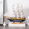 Antique Home Decor Wooden Crafts Sailing Boat Figurine Ornament Simulation Sailboat Model Ship Home Office Desktop Decor Gifts T200710